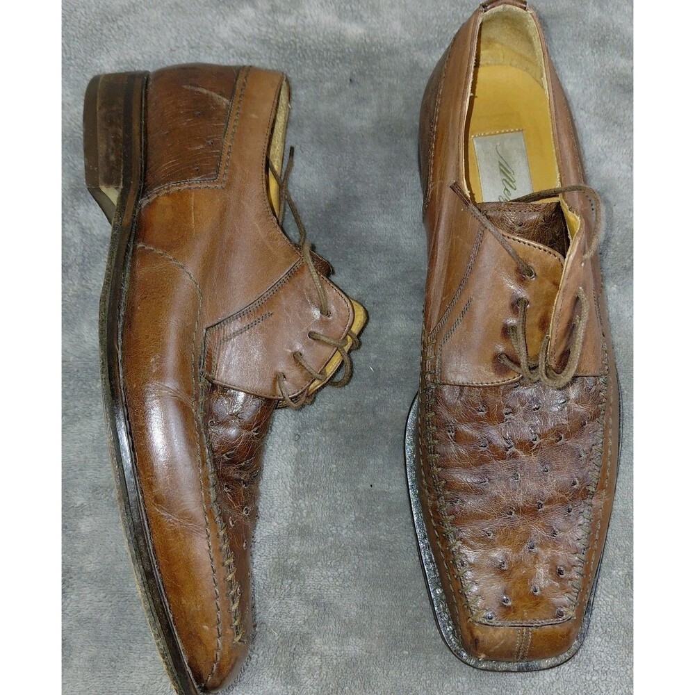 Mezlan Alberti Genuine Ostrich Men's Brown Wingtip Lace Up Oxford Shoes Size 8M